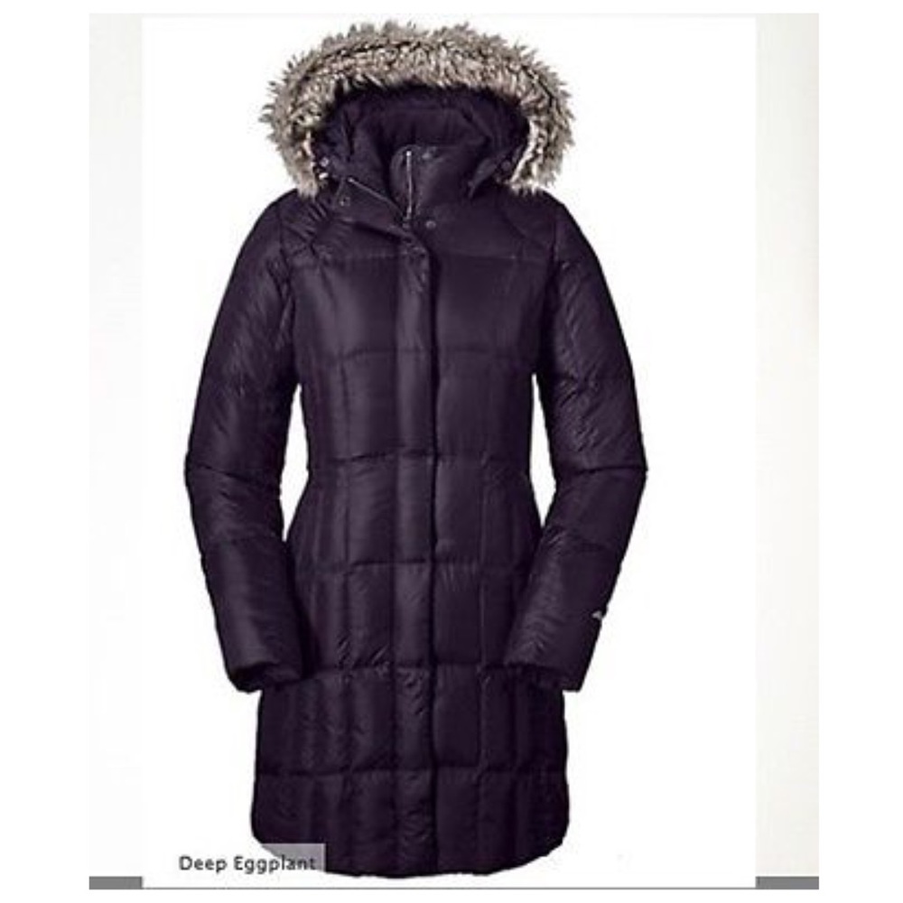 Eddie Bauer Down Coat XS Dark Purple Faux Fur Hood